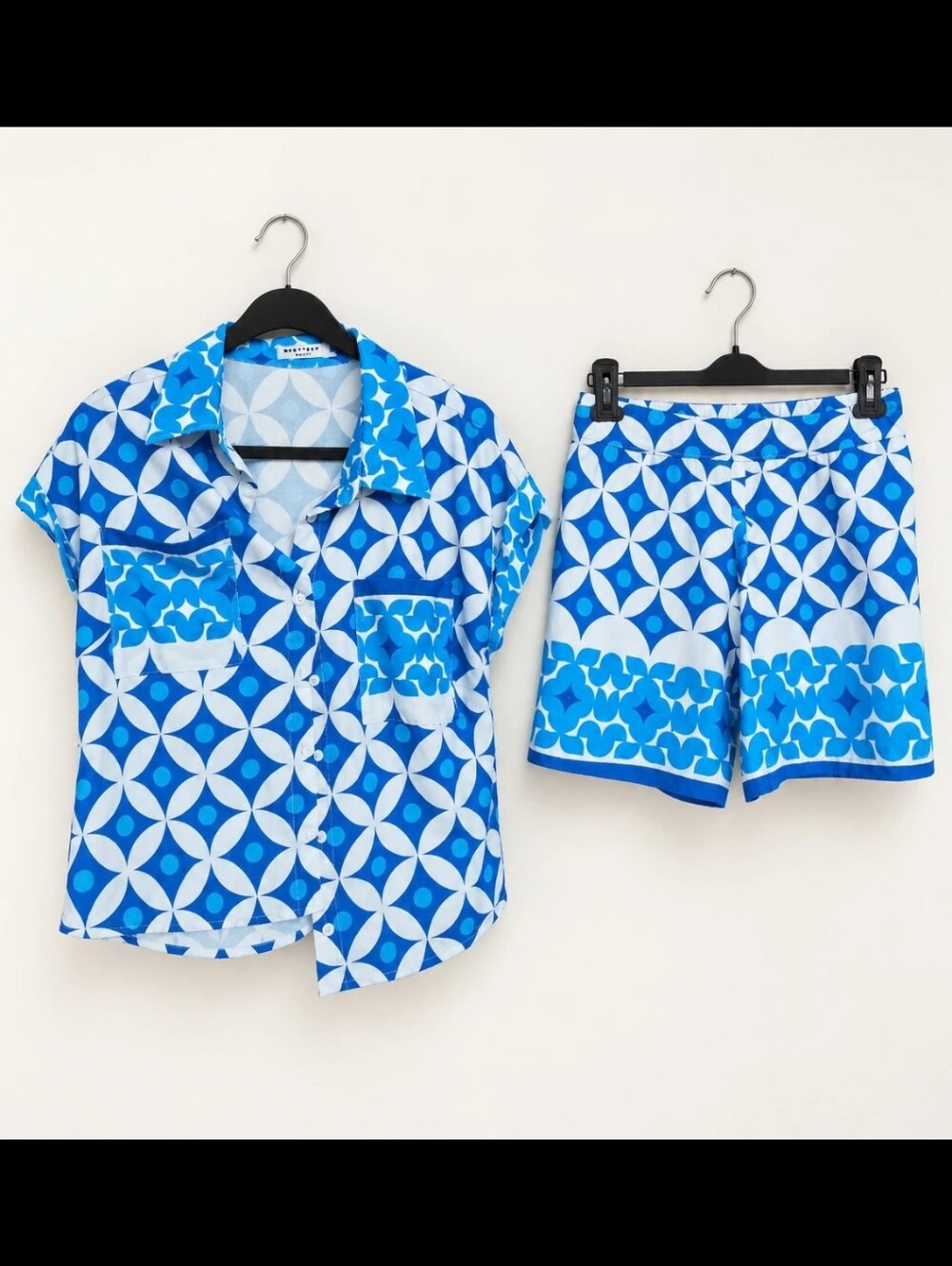Blue Geo Print Button-Up Shirt & Short